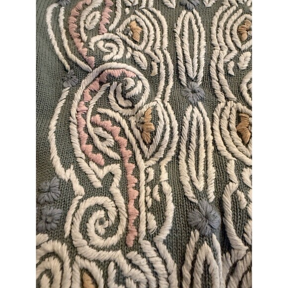 Vintage Izod Club Sweater Large 100% Cotton Hand Embroidered Sage Green Pastel - Picture 3 of 7